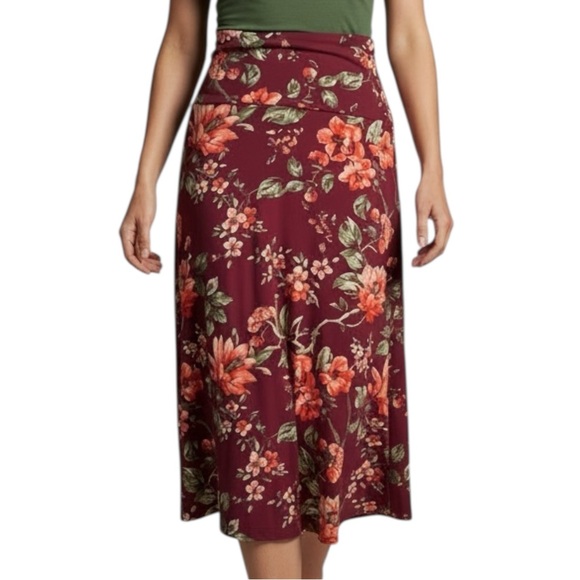 LuLaRoe Dresses & Skirts - LulaRoe Burgundy/Peach Floral Hi-Lo Knee Length Midi XS